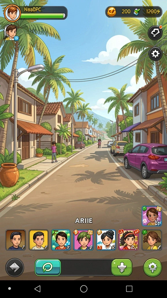 Layar utama 9ET menampilkan karakter dan level yang dapat dipilih.